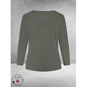 PLUS BASICS Shirt Tee V Slim Langmouw Mud